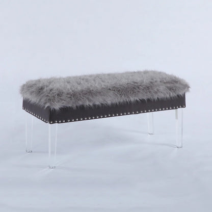 20 Inch Horice Faux Fur Nailhead Storage Bench with Acrylic Leg