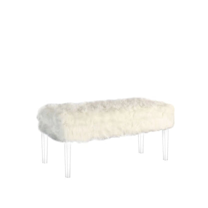 20 Inch Horice Faux Fur Nailhead Storage Bench with Acrylic Leg