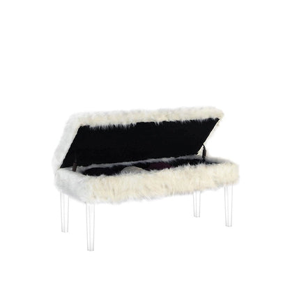 20 Inch Horice Faux Fur Nailhead Storage Bench with Acrylic Leg
