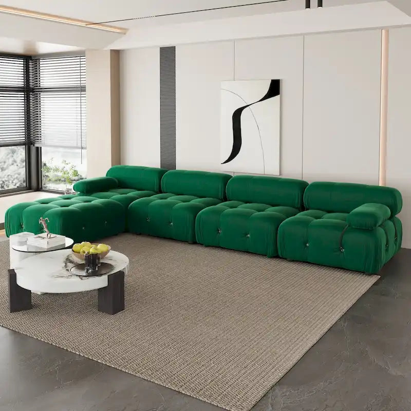 L-Shaped Velvet Sectional Sofa with Ottoman