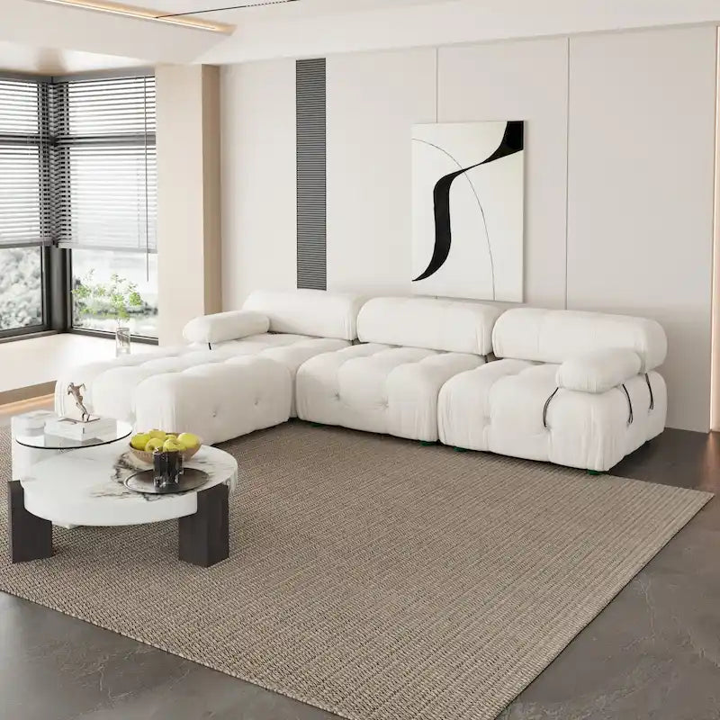 L-Shaped Velvet Sectional Sofa with Ottoman
