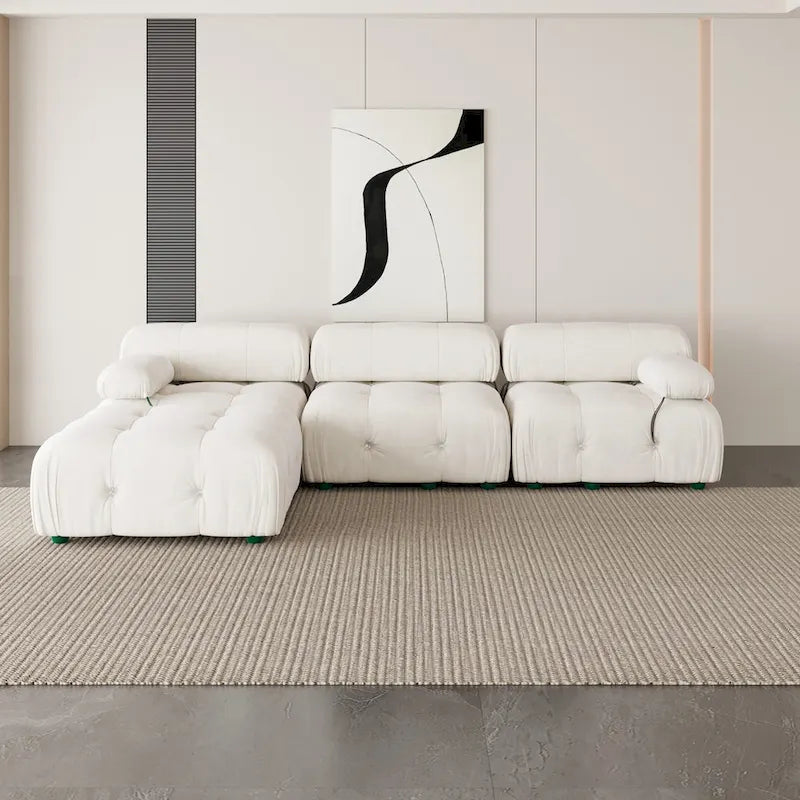 L-Shaped Velvet Sectional Sofa with Ottoman