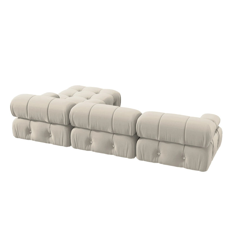 L-Shaped Velvet Sectional Sofa with Ottoman