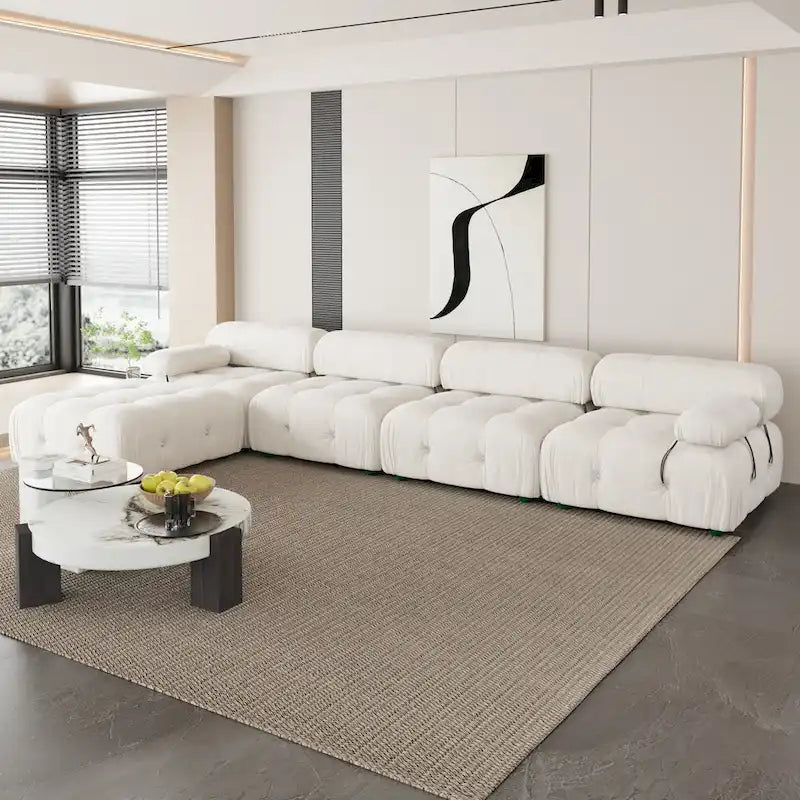 L-Shaped Velvet Sectional Sofa with Ottoman