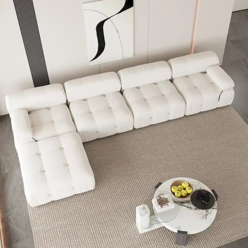L-Shaped Velvet Sectional Sofa with Ottoman