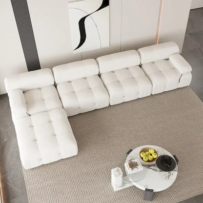 L-Shaped Velvet Sectional Sofa with Ottoman