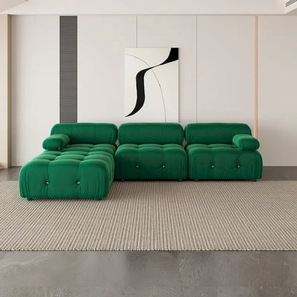 L-Shaped Velvet Sectional Sofa with Ottoman