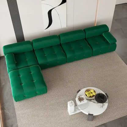 L-Shaped Velvet Sectional Sofa with Ottoman