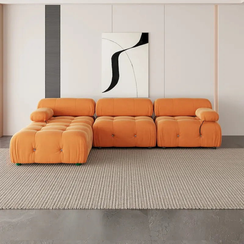 L-Shaped Velvet Sectional Sofa with Ottoman