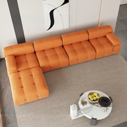 L-Shaped Velvet Sectional Sofa with Ottoman