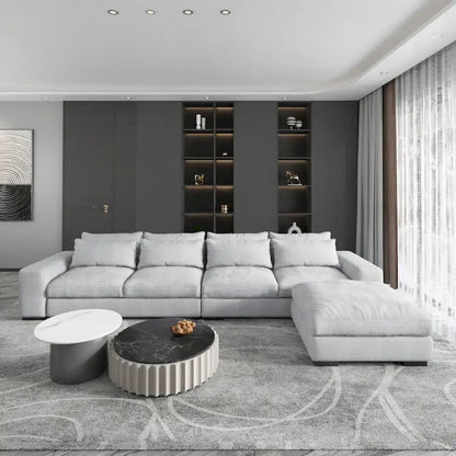 Modern Modular Down Sectional Sofa,Light Grey/Dark Blue