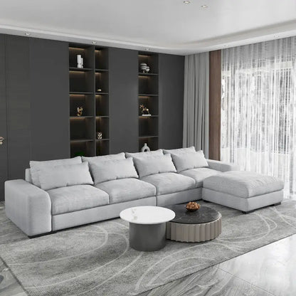 Modern Modular Down Sectional Sofa,Light Grey/Dark Blue
