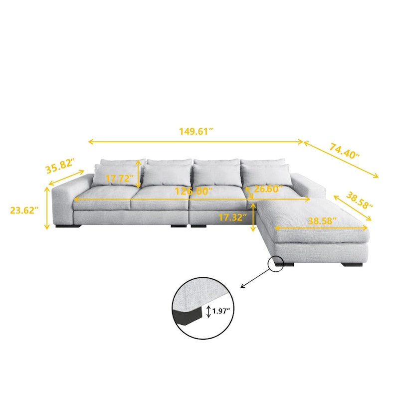 Modern Modular Down Sectional Sofa,Light Grey/Dark Blue