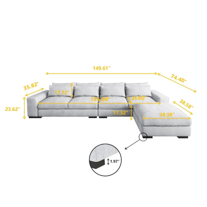 Modern Modular Down Sectional Sofa,Light Grey/Dark Blue