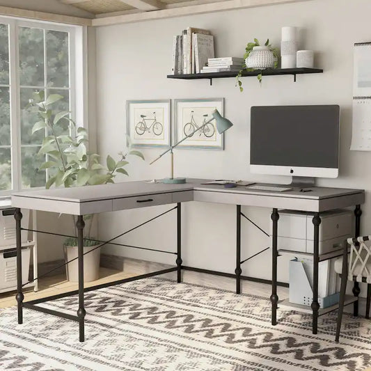 Haley Farmhouse 59-inch Metal L-Shaped Computer Desk with USBs by Furniture of America