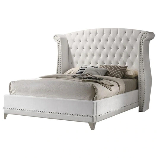 Velvet Upholstered Wingback Tufted Bed, White