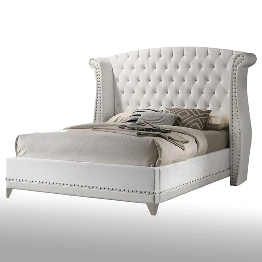 Velvet Upholstered Wingback Tufted Bed, White
