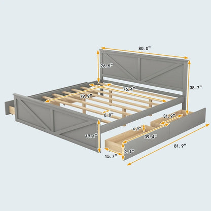 King Size Wooden Platform Bed