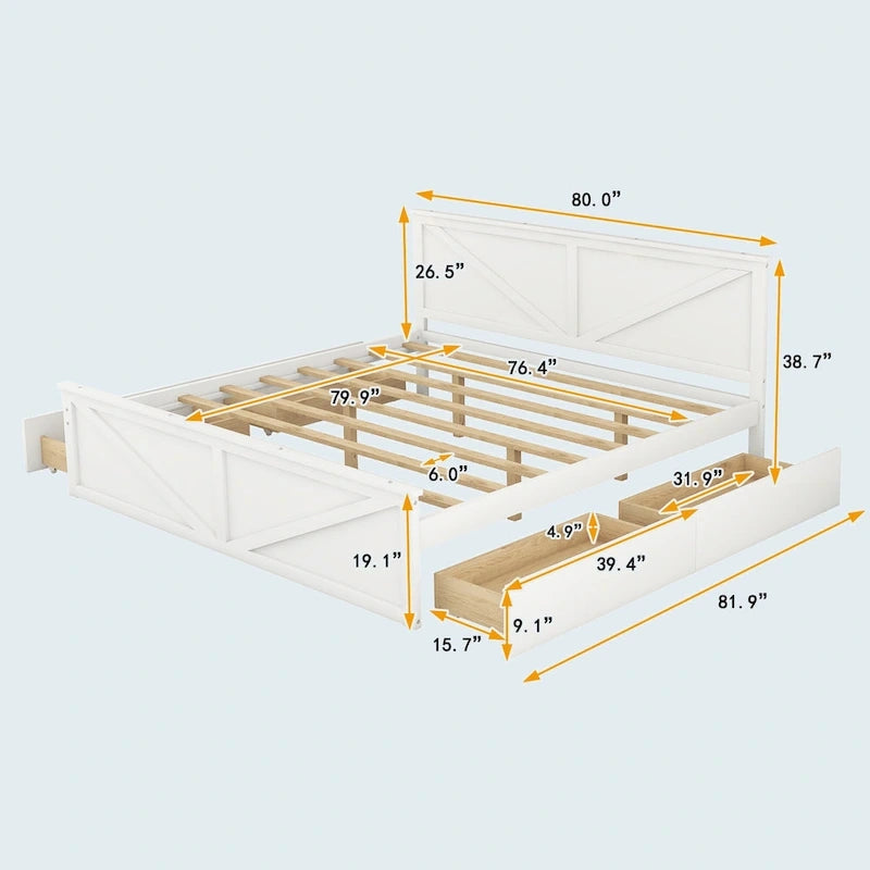 King Size Wooden Platform Bed