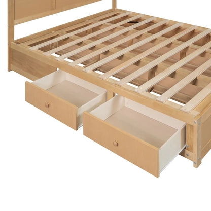Wood Platform Bed with Underneath Storage and 2 Drawers