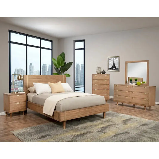 Alpine Furniture Easton Wood Platform Bed in Sand (Beige)