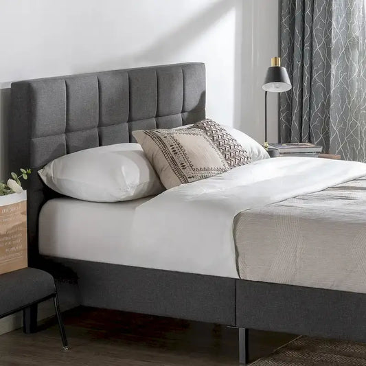 Priage by ZINUS Grey Square Stitched King Platform Bed Frame