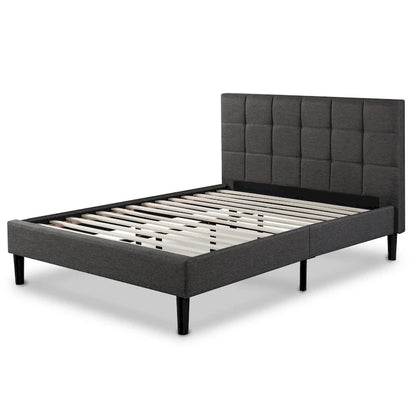 Priage by ZINUS Grey Square Stitched King Platform Bed Frame