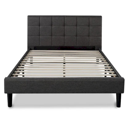Priage by ZINUS Grey Square Stitched King Platform Bed Frame