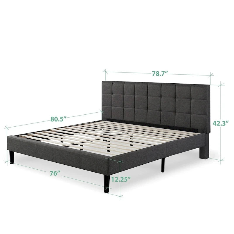 Priage by ZINUS Grey Square Stitched King Platform Bed Frame