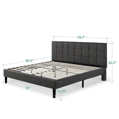 Priage by ZINUS Grey Square Stitched King Platform Bed Frame