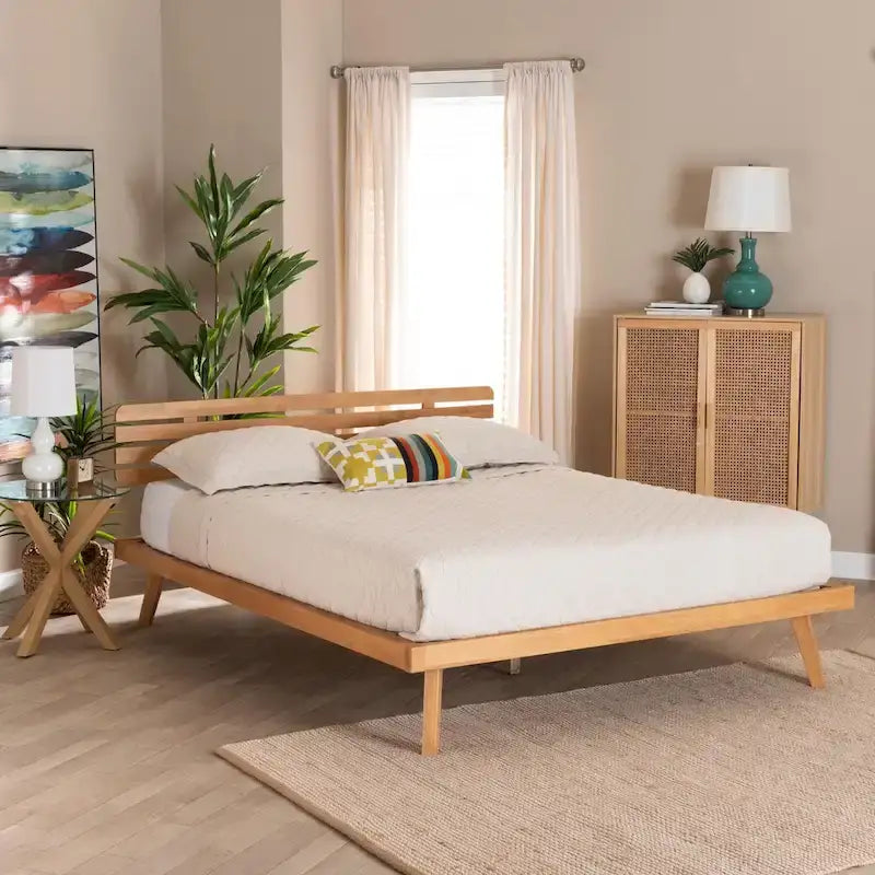 Joaquin Modern Japandi Rustic Brown Finished Wood Platform Bed