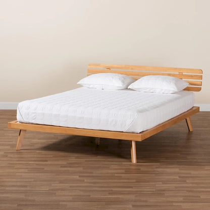 Joaquin Modern Japandi Rustic Brown Finished Wood Platform Bed