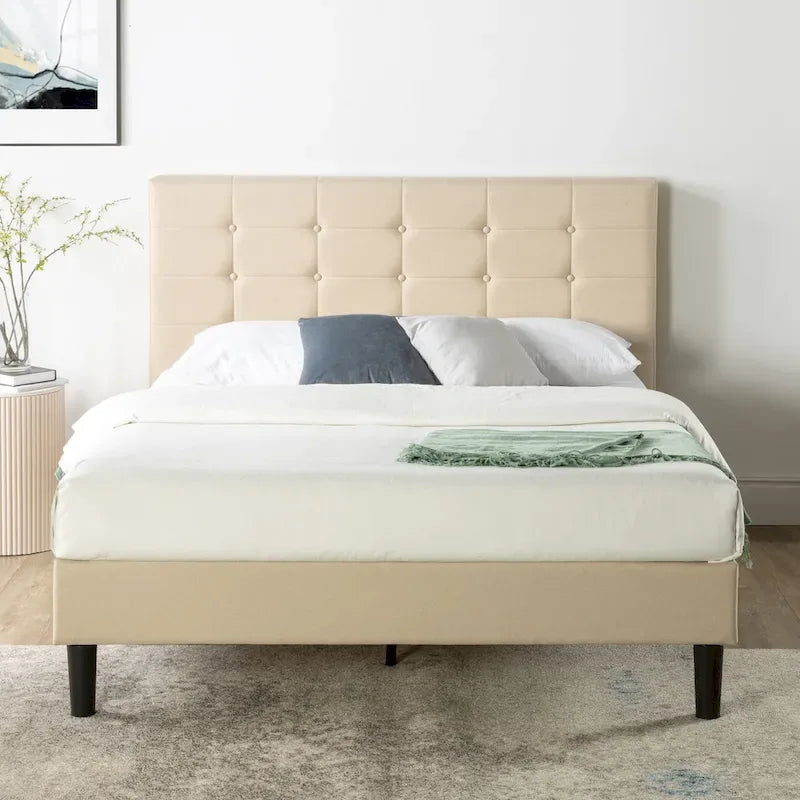 Priage by ZINUS Beige Upholstered Button Tufted Platform Bed - King