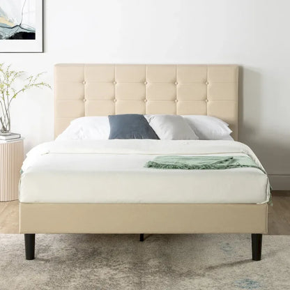 Priage by ZINUS Beige Upholstered Button Tufted Platform Bed - King