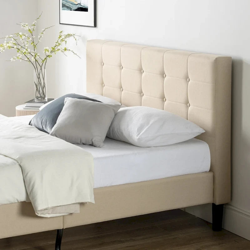 Priage by ZINUS Beige Upholstered Button Tufted Platform Bed - King