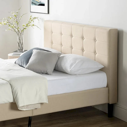Priage by ZINUS Beige Upholstered Button Tufted Platform Bed - King