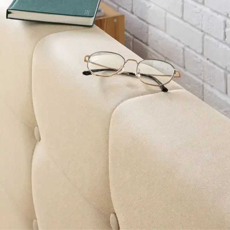 Priage by ZINUS Beige Upholstered Button Tufted Platform Bed - King