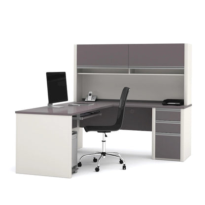 Bestar Connexion 72W L-Shaped Desk with Hutch and Pedestal
