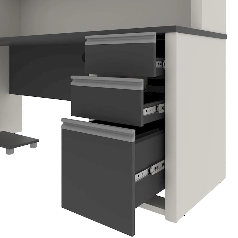 Bestar Connexion 72W L-Shaped Desk with Hutch and Pedestal