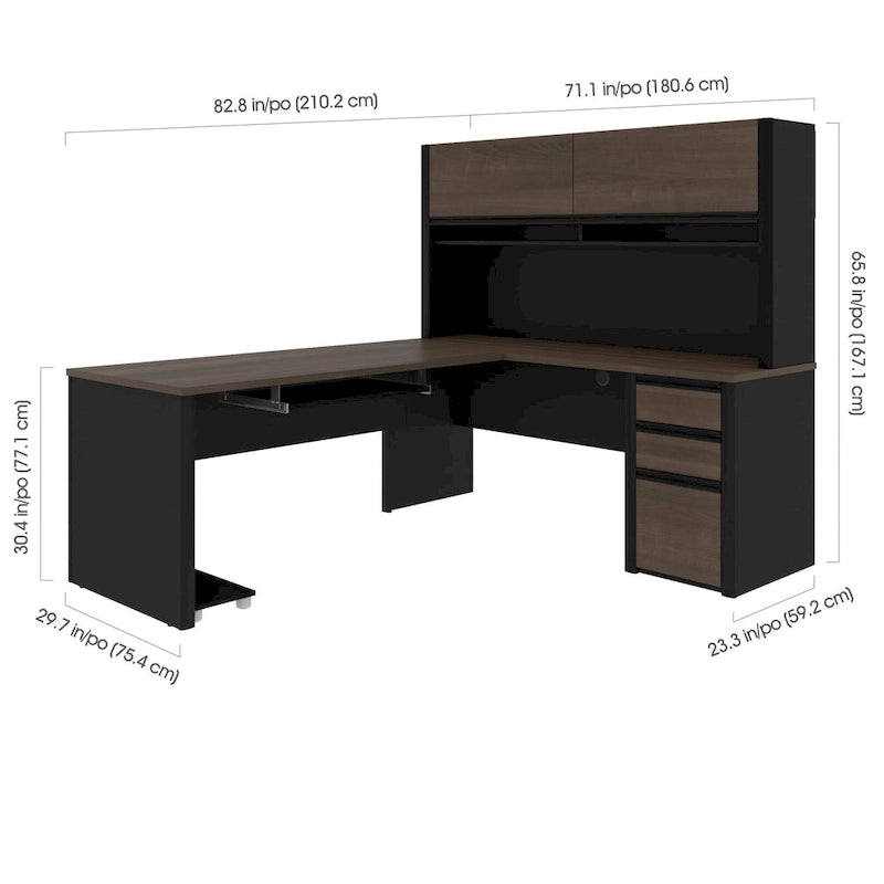 Bestar Connexion 72W L-Shaped Desk with Hutch and Pedestal