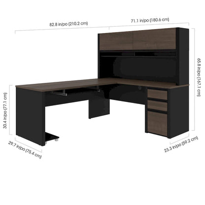 Bestar Connexion 72W L-Shaped Desk with Hutch and Pedestal