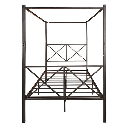 Metal Canopy Bed Frame Platform with X Shaped