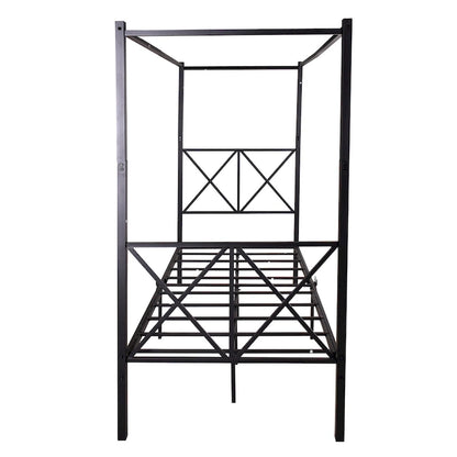 Metal Canopy Bed Frame Platform with X Shaped