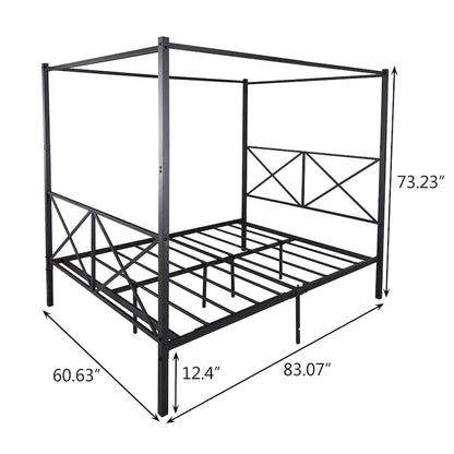 Metal Canopy Bed Frame Platform with X Shaped