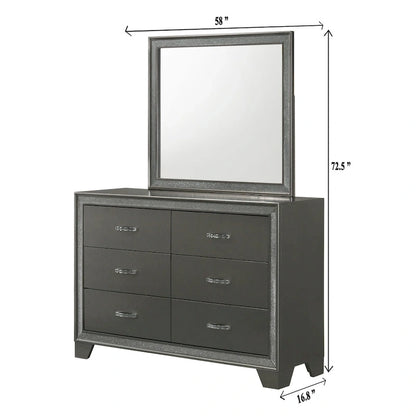 Hoyt 5 Piece Dark Gray Faux Leather Upholstered Tufted Panel Bedroom Set