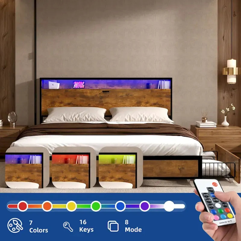 Moasis Vintage Brown King Bed Frame