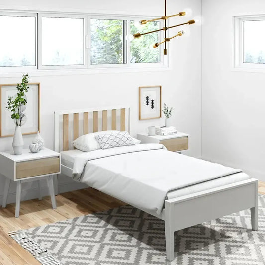 Plank and Beam Scandinavian Twin Size Bed with Slatted Headboard