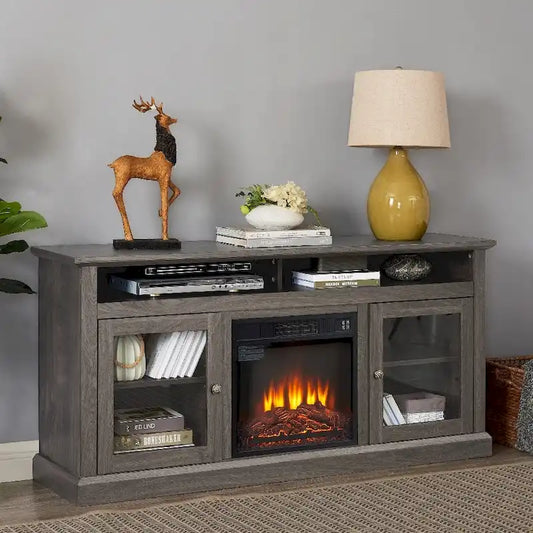 Contemporary TV Media Stand Modern Entertainment Console with 18 Fireplace Insert for TV Up to 65 with Open and Closed Storage