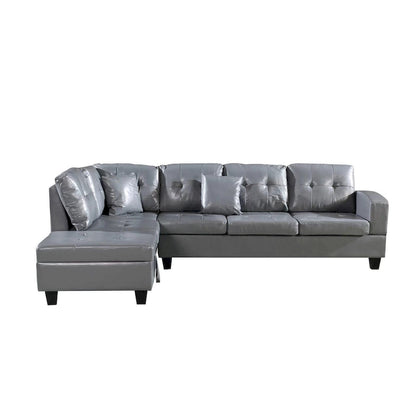 Faux Leather Left Chaise Living Room Sofa Set with Storage Ottoman