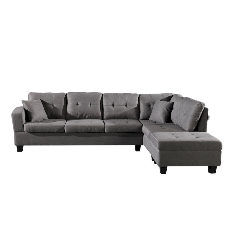 Faux Leather Left Chaise Living Room Sofa Set with Storage Ottoman